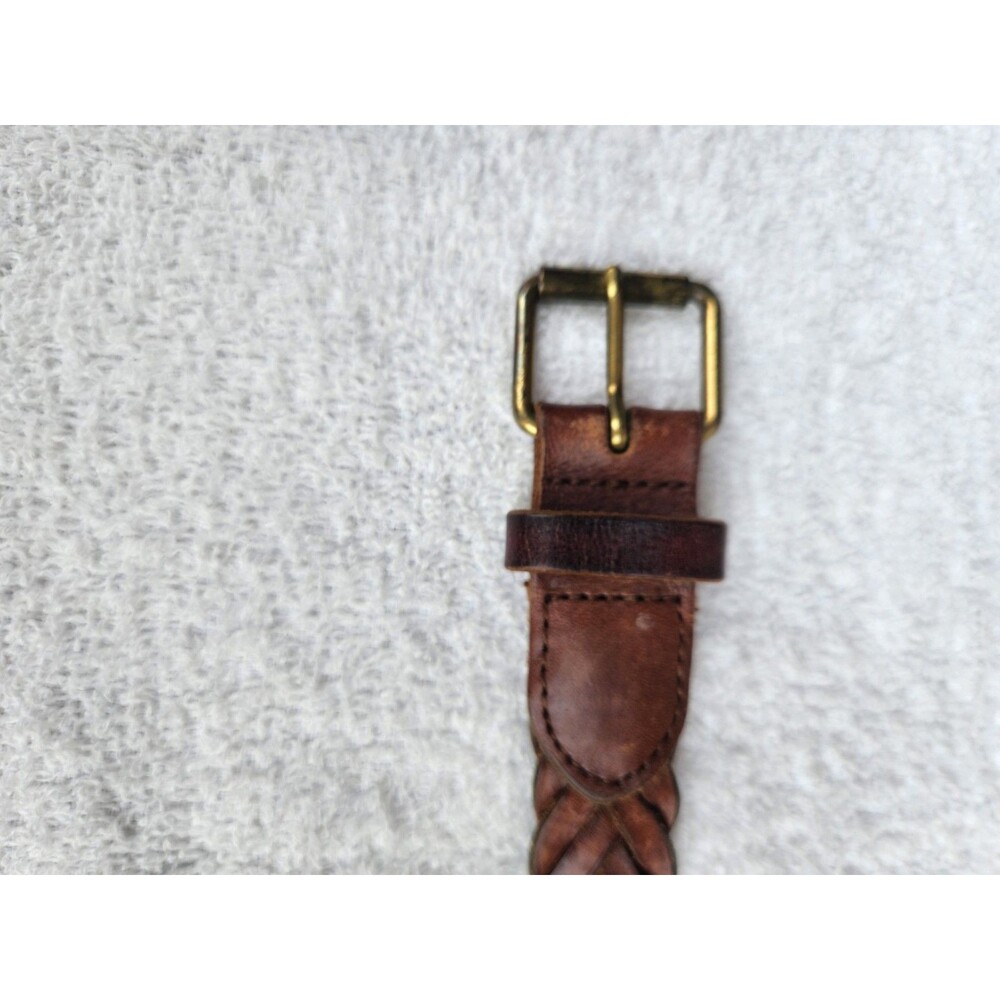 J. Crew Women's Braided Brown Leather Belt Size XS S Brass Buckle Woven Boho - Picture 3 of 6